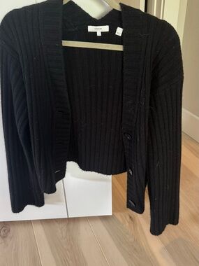 Vince Black Ribbed Button-Front Cardigan